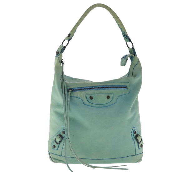 BALENCIAGA The Day Shoulder Bag Leather Light Green 140442 Auth 95358 - Picture 13 of 16
